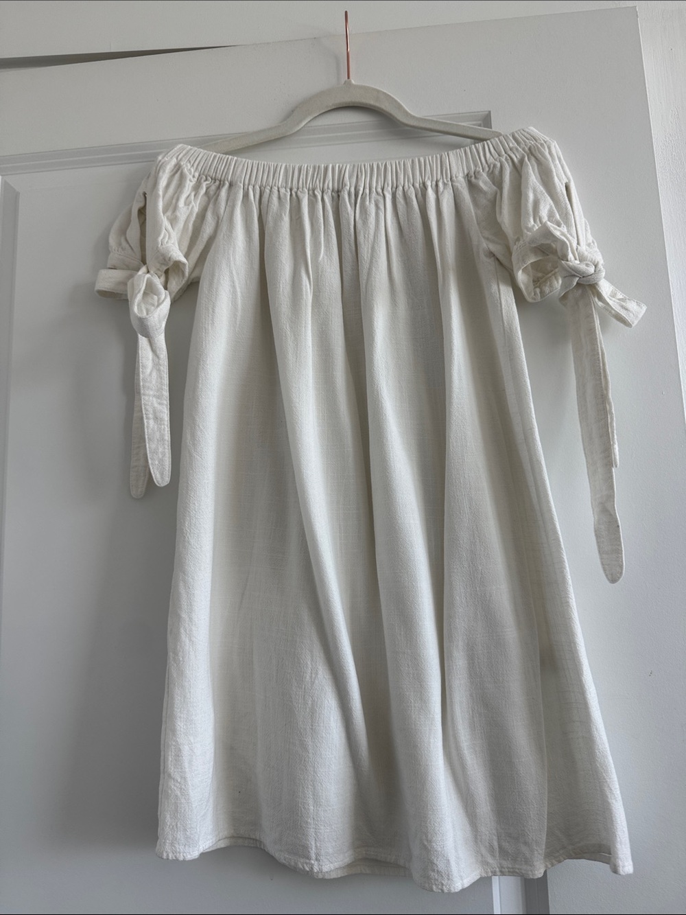Cream Off-Shoulder Tie-Sleeve Dress